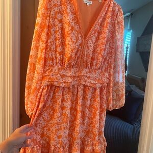 Max Studio Vibrant Orange Floral Long Sleeve Dress